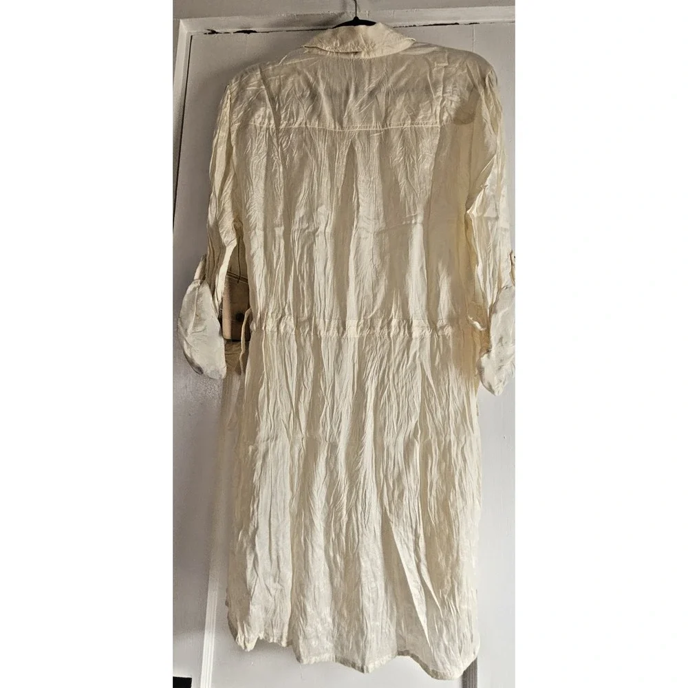 NWT NINE WEST Marina‎ Crinkled roll tab sleeves shirt dress cinched waist M